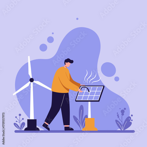 Stylized illustration of a person in traditional Asian attire with a conical hat, symbolizing cultural heritage, travel, and tranquility. Ideal for design.