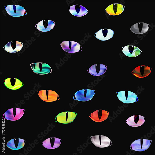 Mystic Cat Eyes on Black. Geometric seamless pattern.