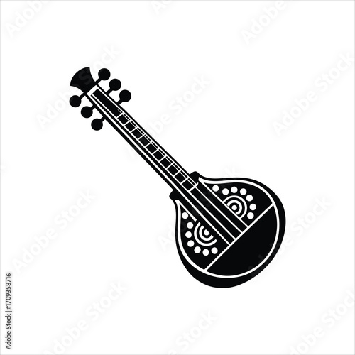 Veena Musical Instrument Art Vector Illustration