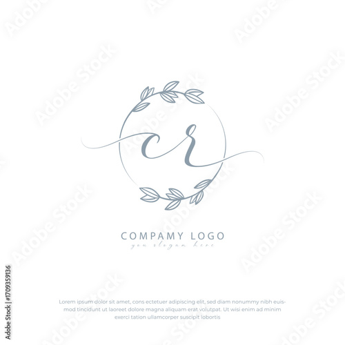 Handwritten cr initial logo with botanical