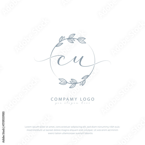 Handwritten cu initial logo with botanical