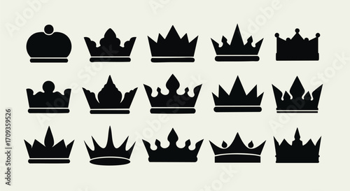 Collection of regal crown silhouettes perfect for luxury branding, elegant designs, and royal themes