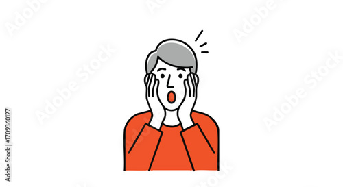 Stunned man with hands on face expressing shock, surprise, or disbelief in a cartoon style