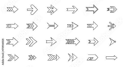 Diverse modern arrow collection guiding direction forward for business, design and web applications