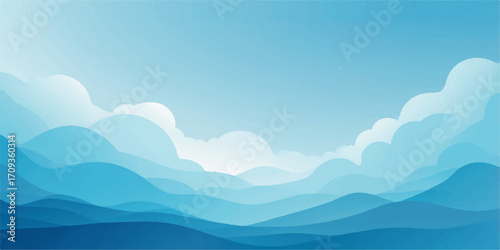 Morning sun lights the misty mountain landscape with clouds over the forest