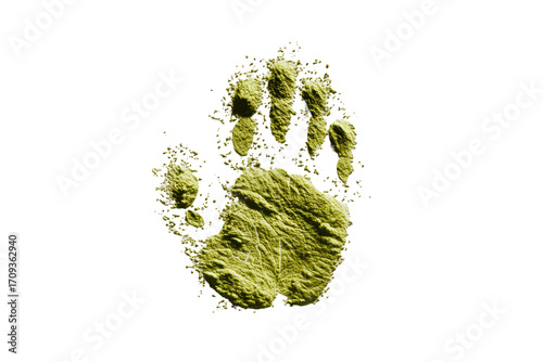 Yellow handprint, textured, dark background