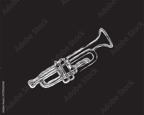 Trumpet music paint brush drawing illustration. Line art drawing of trumpet perfect for poster and wallpaper.