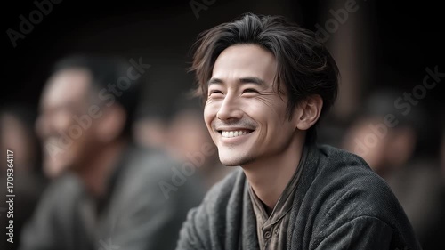 Hopeful Asian Man Smiling and Looking into the Distance
