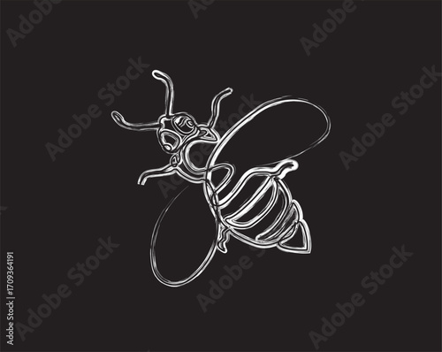 Cute honey bee paint brush drawing illustration. one continuous line paint brush poster of honeybee.