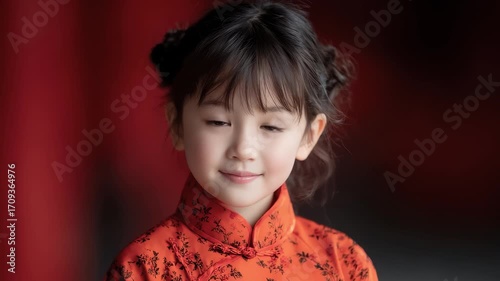 Cute Girl in Cheongsam with Sweet Smile