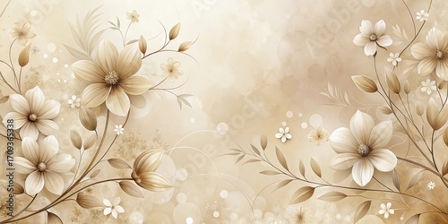 Elegant Beige Floral Design with Delicate Blooms and Soft Hues, Perfect for Wallpaper or Home Decor