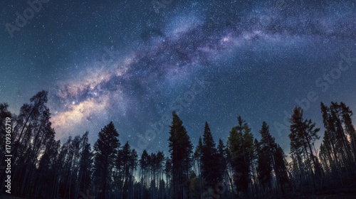 Milky Way over a dark forest