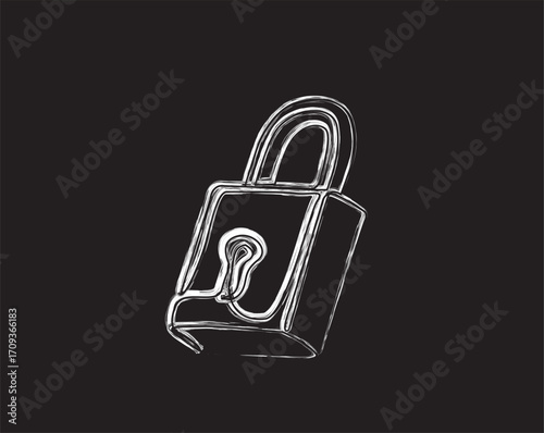 Padlock brush painting vector illustration. Art painting of vintage lock for poster, wall decor, sticker.