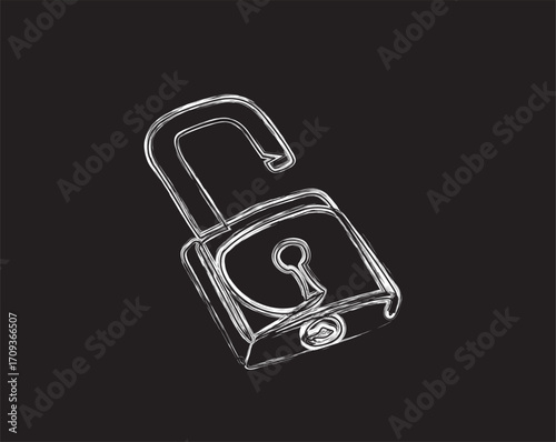 Padlock brush painting vector illustration. Art painting of vintage lock for poster, wall decor, sticker.