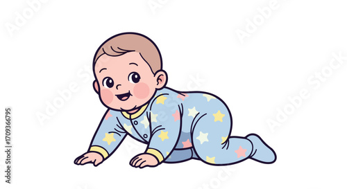 Adorable Baby Crawling on White Background.
