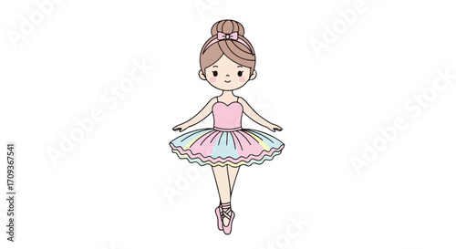 Cute Cartoon Ballerina Dancing Gracefully in Tutu.