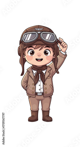 Cute Little Boy Aviator Cartoon Character Illustration.