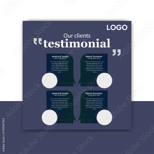 Unique and creative social media testimonial template. Showcase customer reviews, ratings, and feedback with this modern design. Perfect for corporate branding and digital marketing campaigns.	

