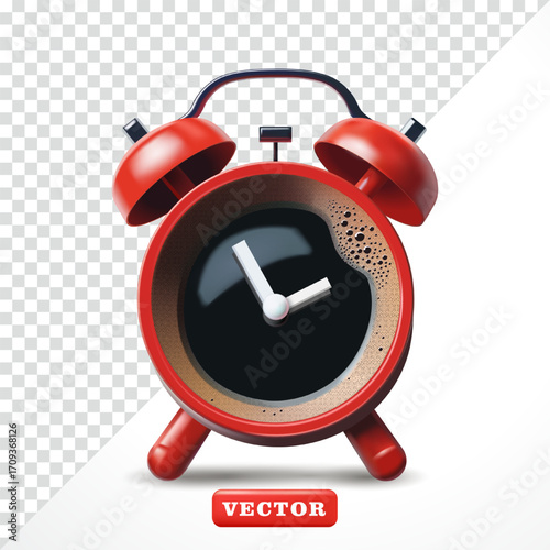 Coffee alarm clock. 3D vector, suitable for advertising