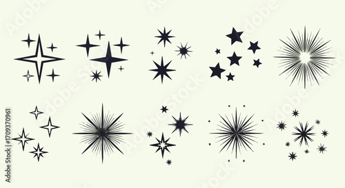 Collection of twelve diverse starburst and sparkle icons.