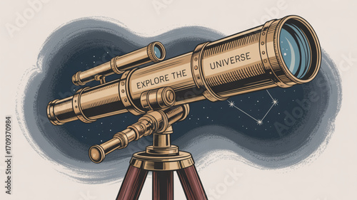 Explore the universe with a telescope astronomy equipment for stargazing and celestial observation concept