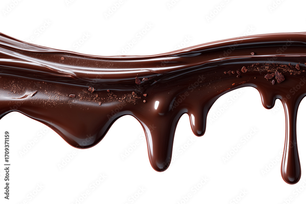 custom made wallpaper toronto digitalRich dark chocolate drips with smooth melted texture and glossy glaze effect, isolated on white background, perfect for dessert and confectionery mock-ups.