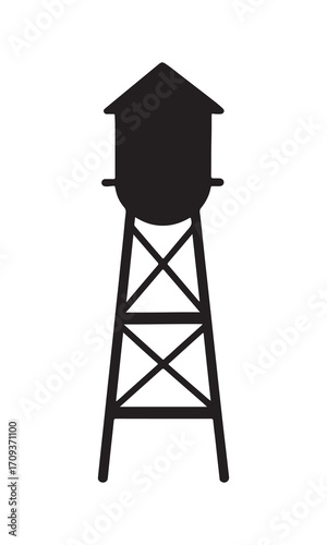 Silhouette of a classic wooden water tower on a white background.