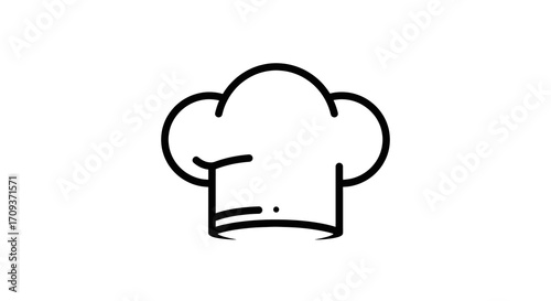 Simple black and white line art illustration of a chef's hat, culinary symbol.