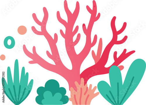 Vibrant coral and seaweed vector illustration for ocean themed designs