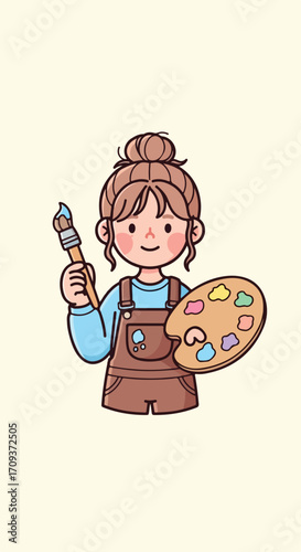 Cute Cartoon Artist with Palette.