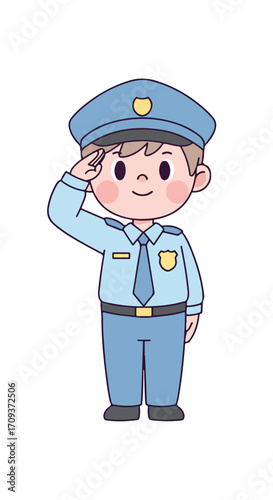 Cute Cartoon Police Officer Saluting.