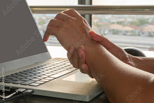 Canvas Print Wrist pain from repetitive computer use may signal tendon strain or carpal tunnel syndrome