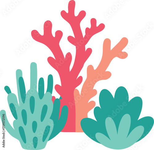 Vibrant coral and seaweed vector bundle scalable illustration for ocean themed designs
