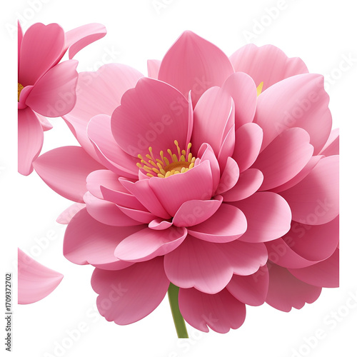 Soft Pink Peony Flowers with Yellow Centers on White Background floral bloom