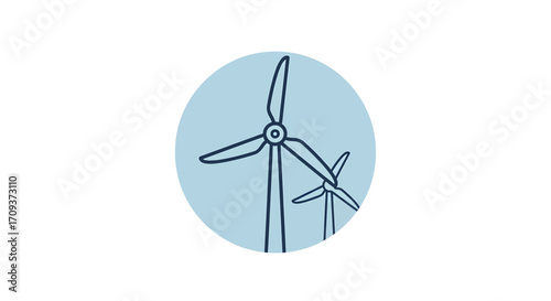 Wind turbines icon in blue circle, renewable energy concept.