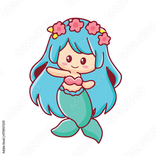 cute cartoon character kawai mermaid for kids element vector