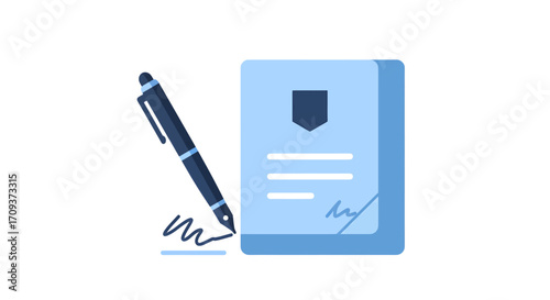 A pen poised over a light-blue document, ready for signing.