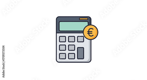 An illustration of a calculator with a Euro currency symbol, representing financial calculations and economic transactions.