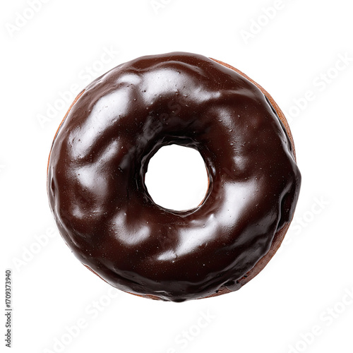 Chocolate glazed donut, top view