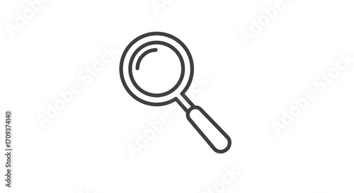 A simple, clean line art illustration of a magnifying glass on a white background.