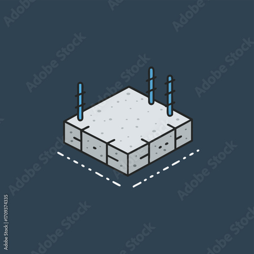 An isometric illustration depicts a concrete foundation slab with rebar, representing the crucial initial phase of a modern structural development project.