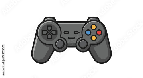 Illustration of a modern gray game controller with buttons and directional pad.