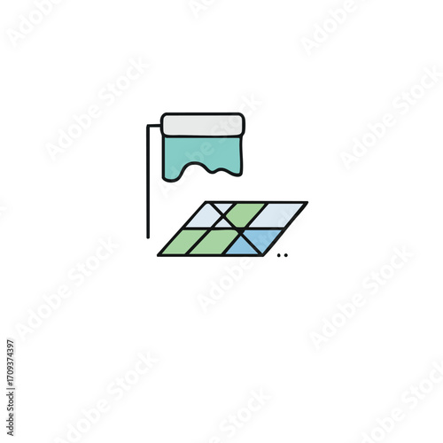 A graphic illustration of a paint roller applying color to a patterned floor, symbolizing home renovation and creative interior design projects.