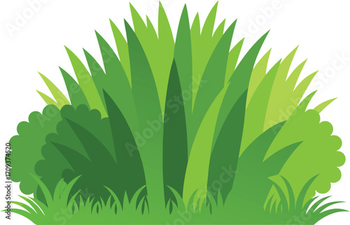 Vibrant green grass and bush bundle vector illustration for nature scenes