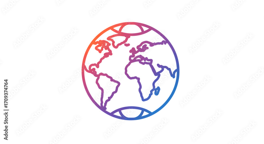 Obraz premium Stylized outline of the Earth globe showing continents with a vibrant gradient color.