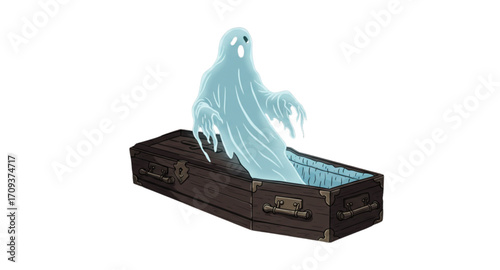 The ghost came out of the coffin.
