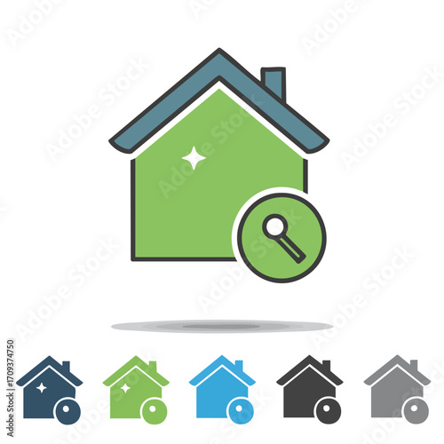 A clean and secure home icon representing property maintenance, safety, and domestic well-being with multiple color variations.