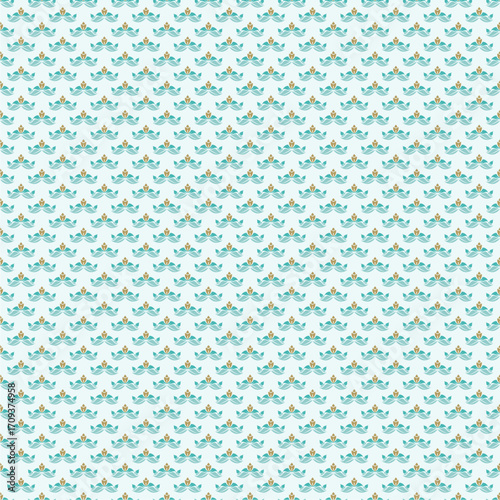 Elegant teal and gold floral-inspired seamless pattern featuring modern geometric lotus motifs, perfect for wallpaper, textile prints, gift wrapping, digital backgrounds, stationery, and stylish home 