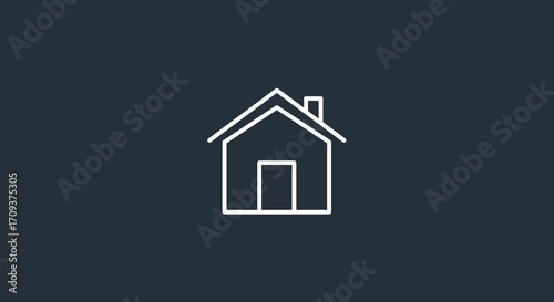 A minimalist white outline icon of a house with a small chimney, centered on a dark solid background.