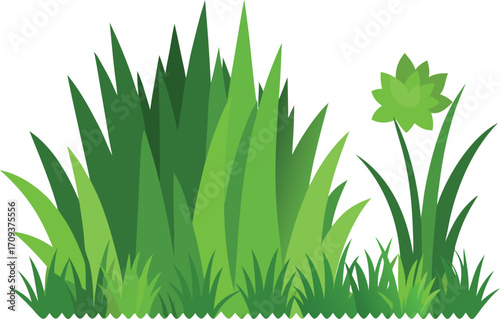 Detailed green grass and bush bundle vector illustration for nature scenes